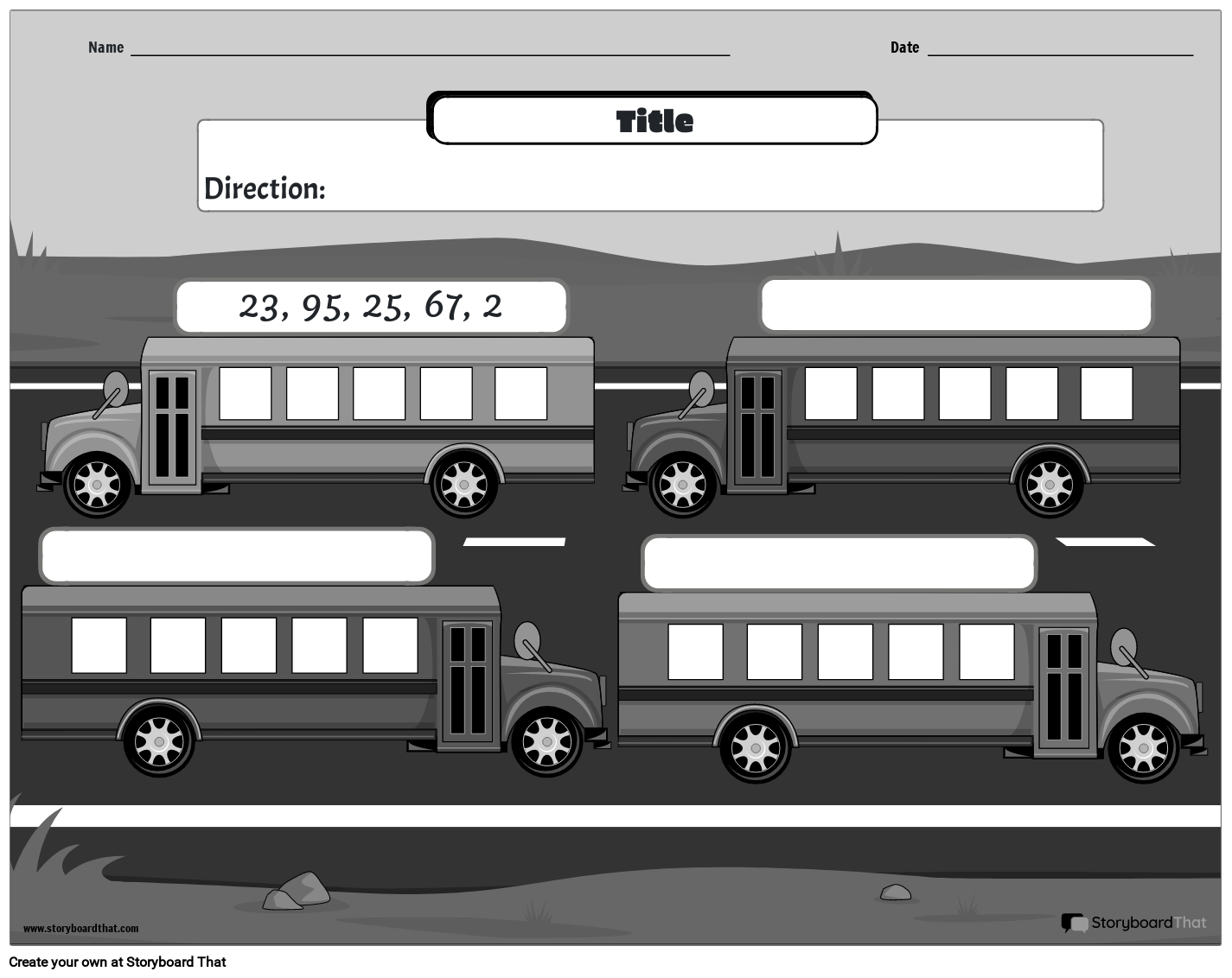 Bus-themed Printable Ordering Numbers Worksheet