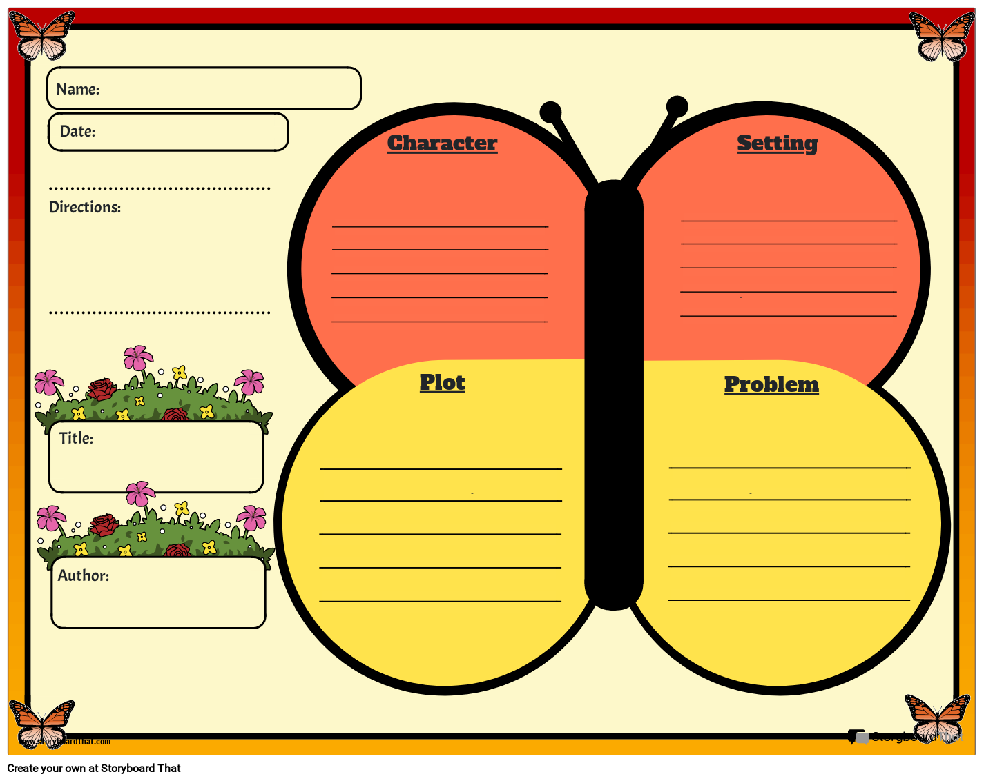 Butterfly-themed Elements of Story Worksheet