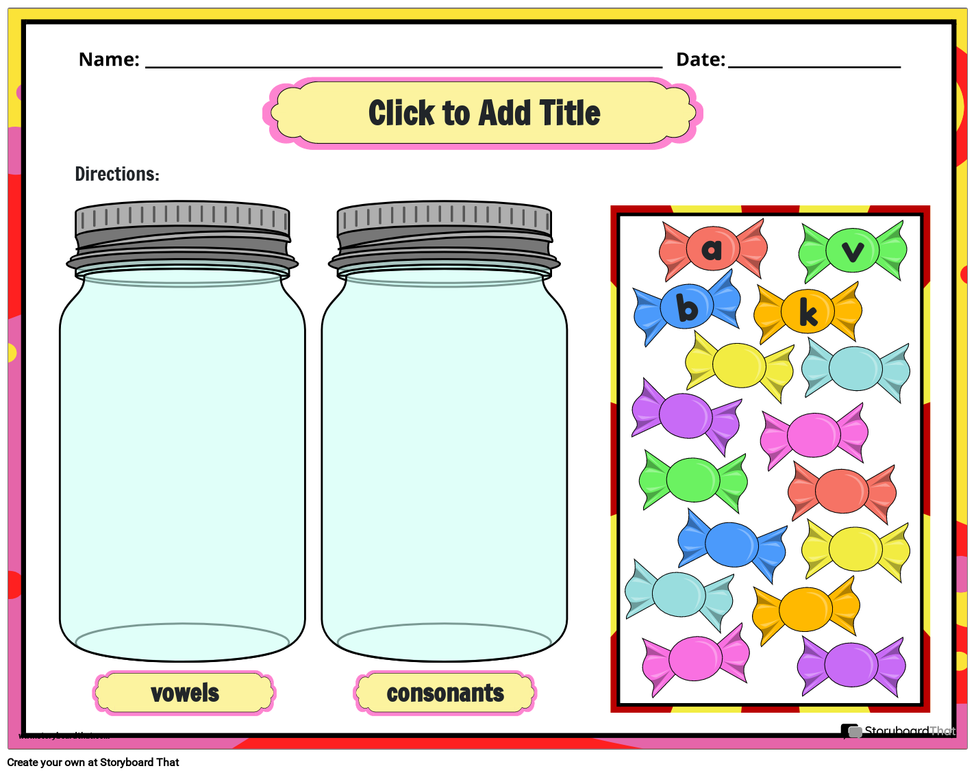 Candy Themed - Vowels and Consonants Worksheet