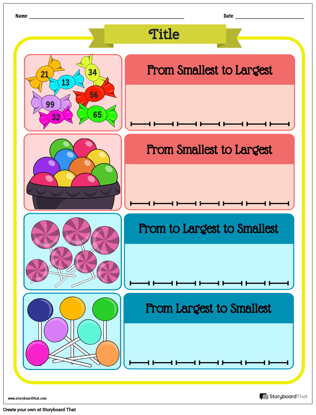 Candy themed Ordering numbers Worksheet