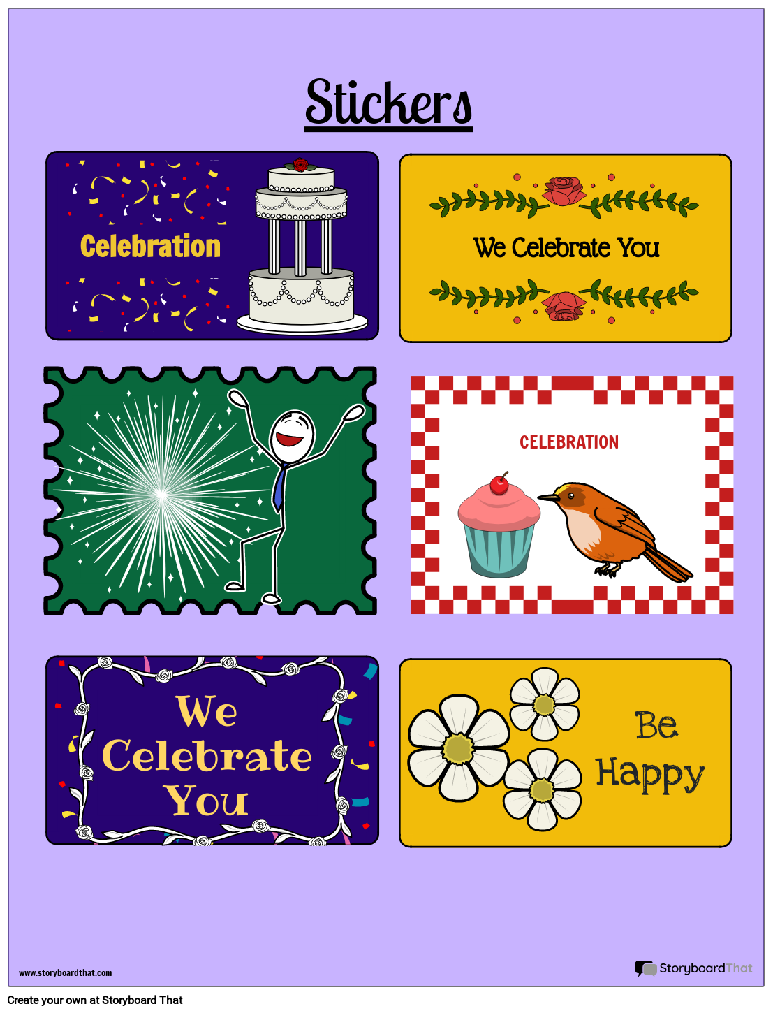 Sticker Worksheet with Multiple Celebration Stickers