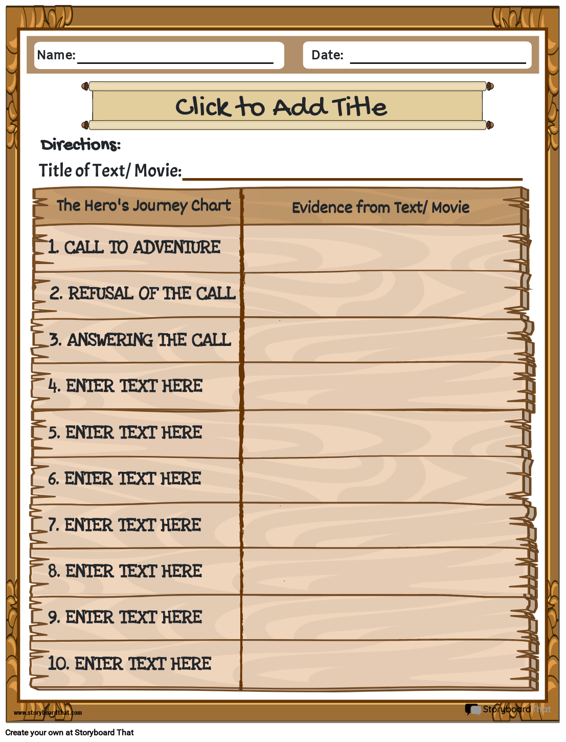 Charting the Hero's Journey Worksheet