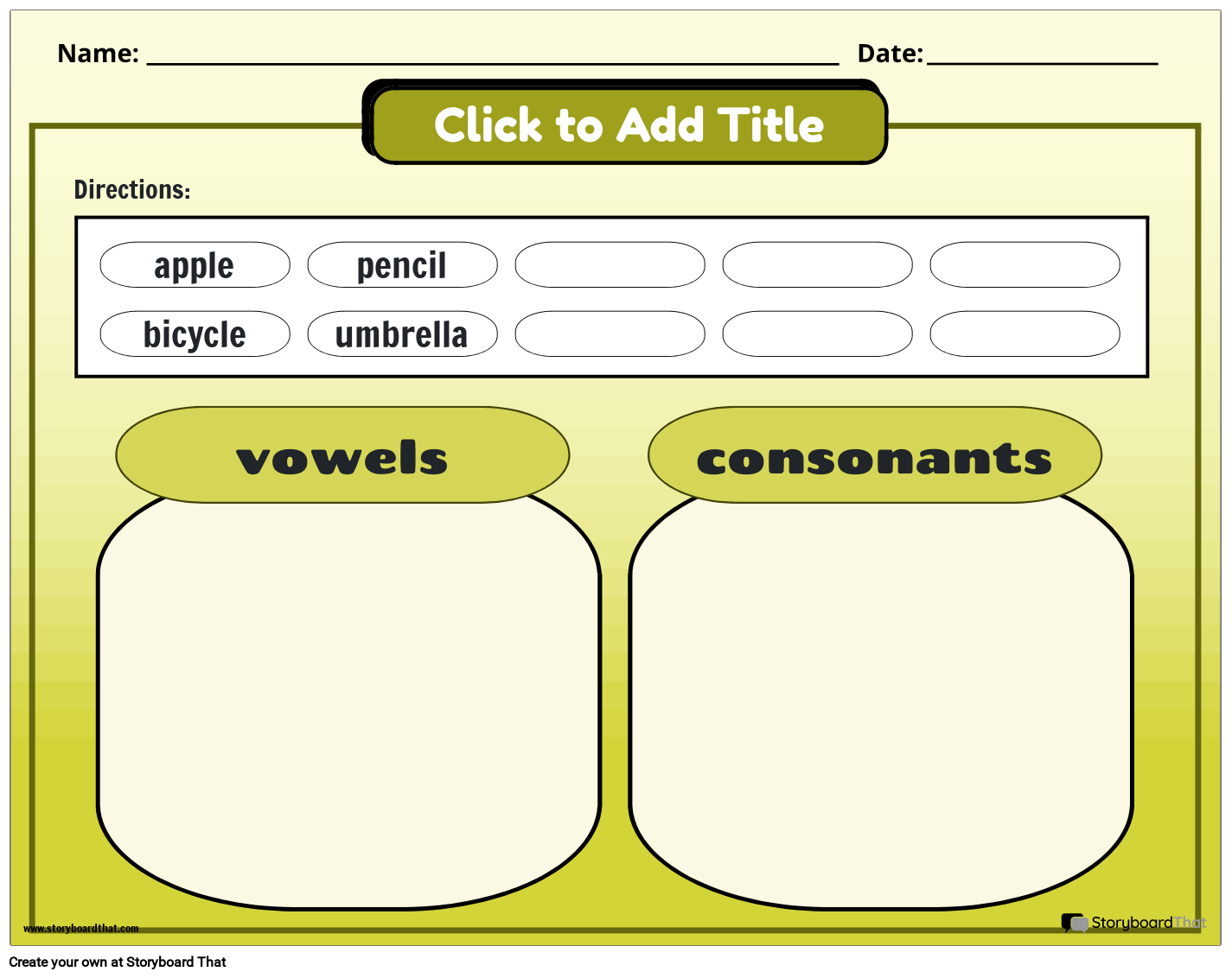 Classify Words Started with Vowel or Consonant Worksheet