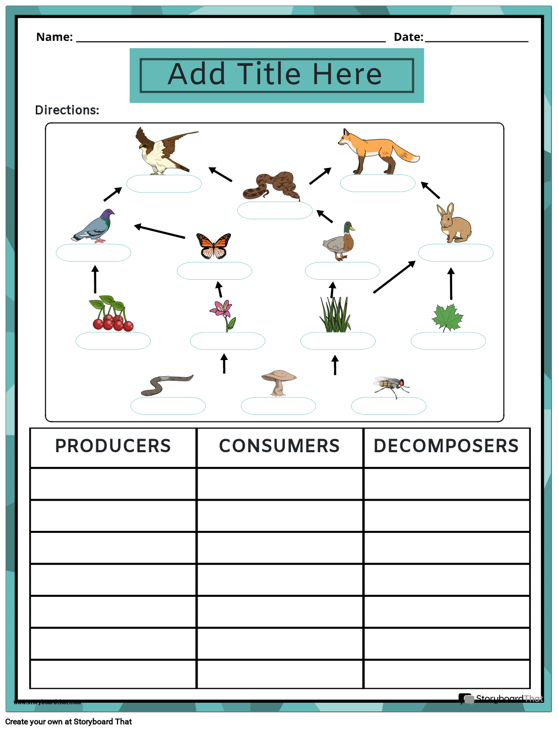 Classifying Producers, Consumers, and Decomposers Food Web Worksheet