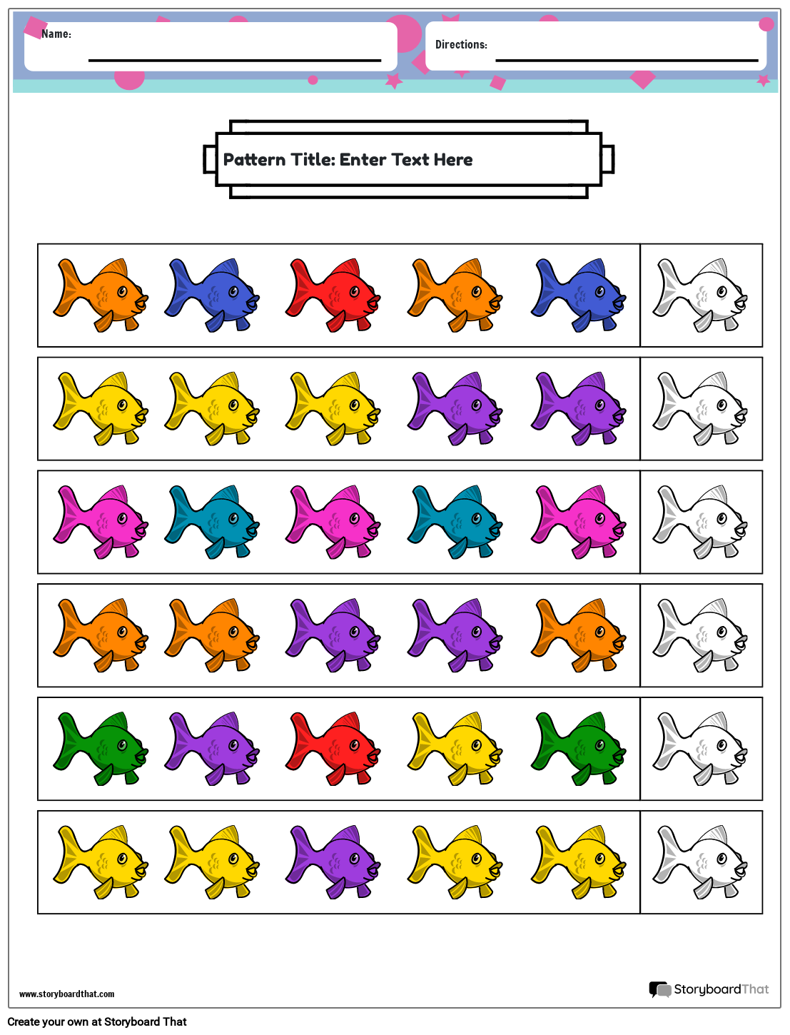 color fish pattern worksheet