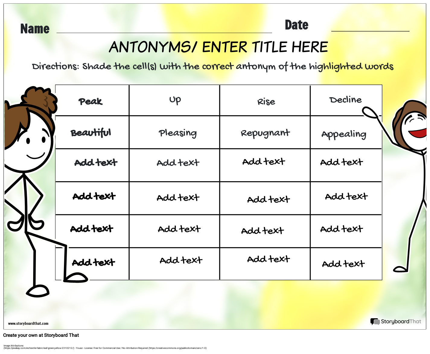 Color the Antonym Worksheet