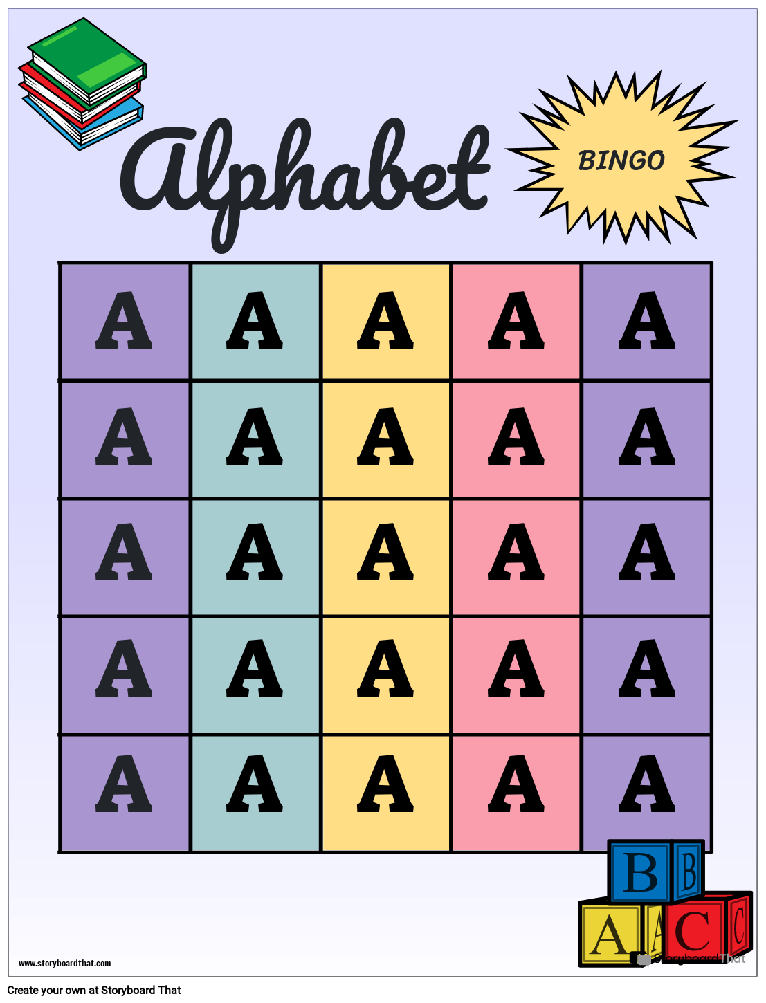 Colorful Alphabet Bingo Card
