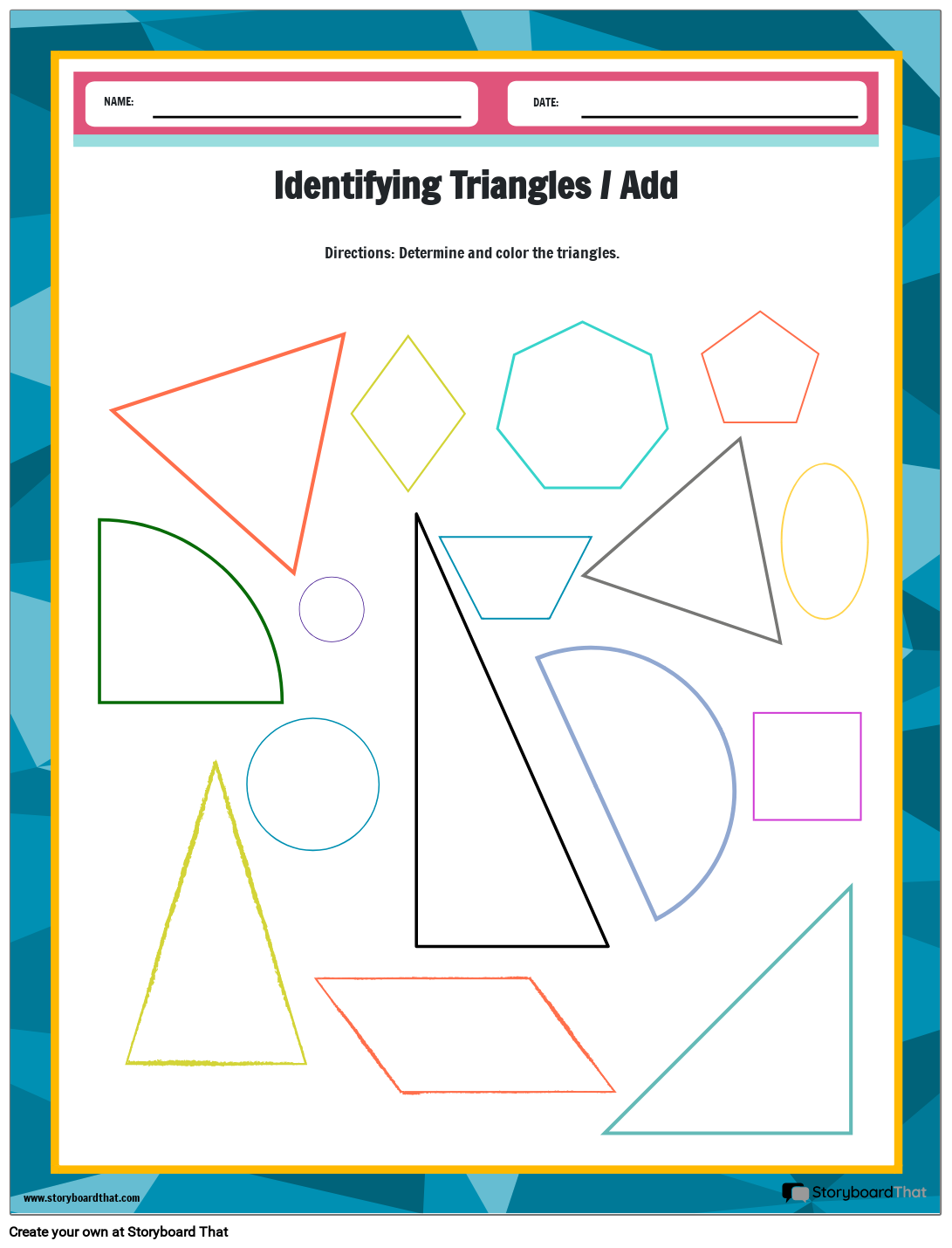 Coloring Triangle Worksheet: Equilateral Triangle, Isosceles Triangle, Scalene 