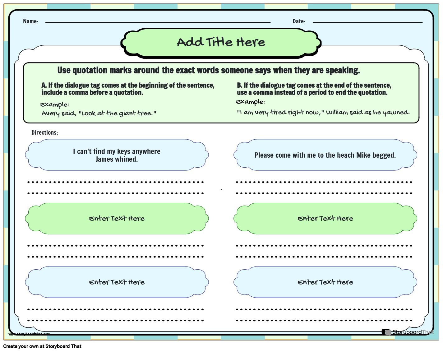 Commas in Dialogue Worksheet