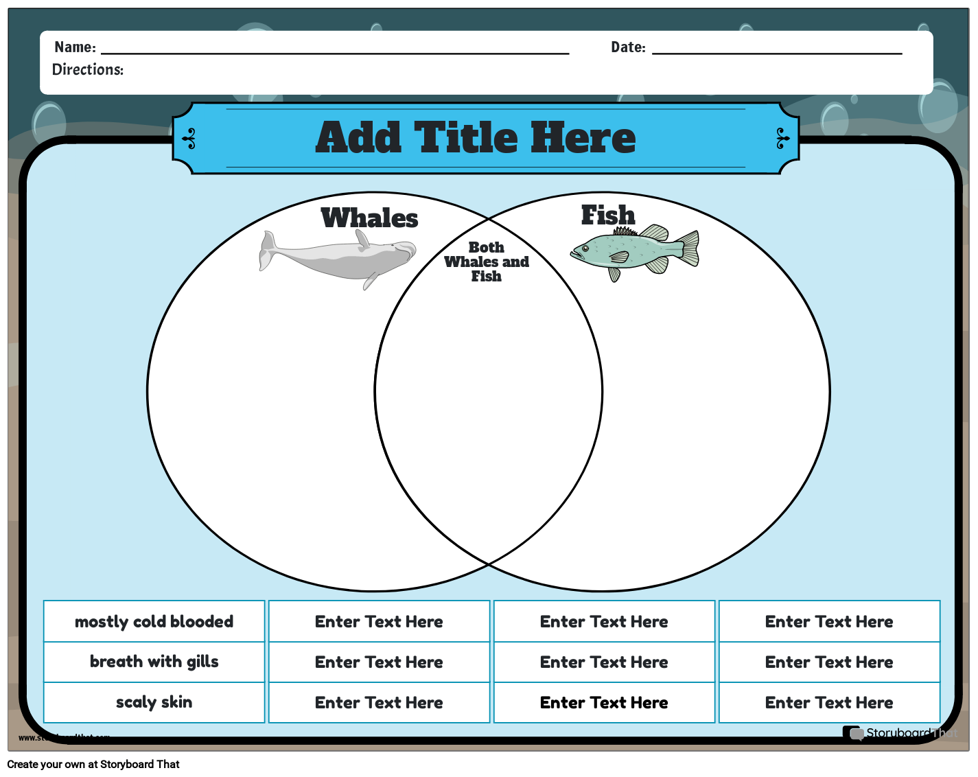 Compare and Contrast: Whales and Fish Printable Worksheet