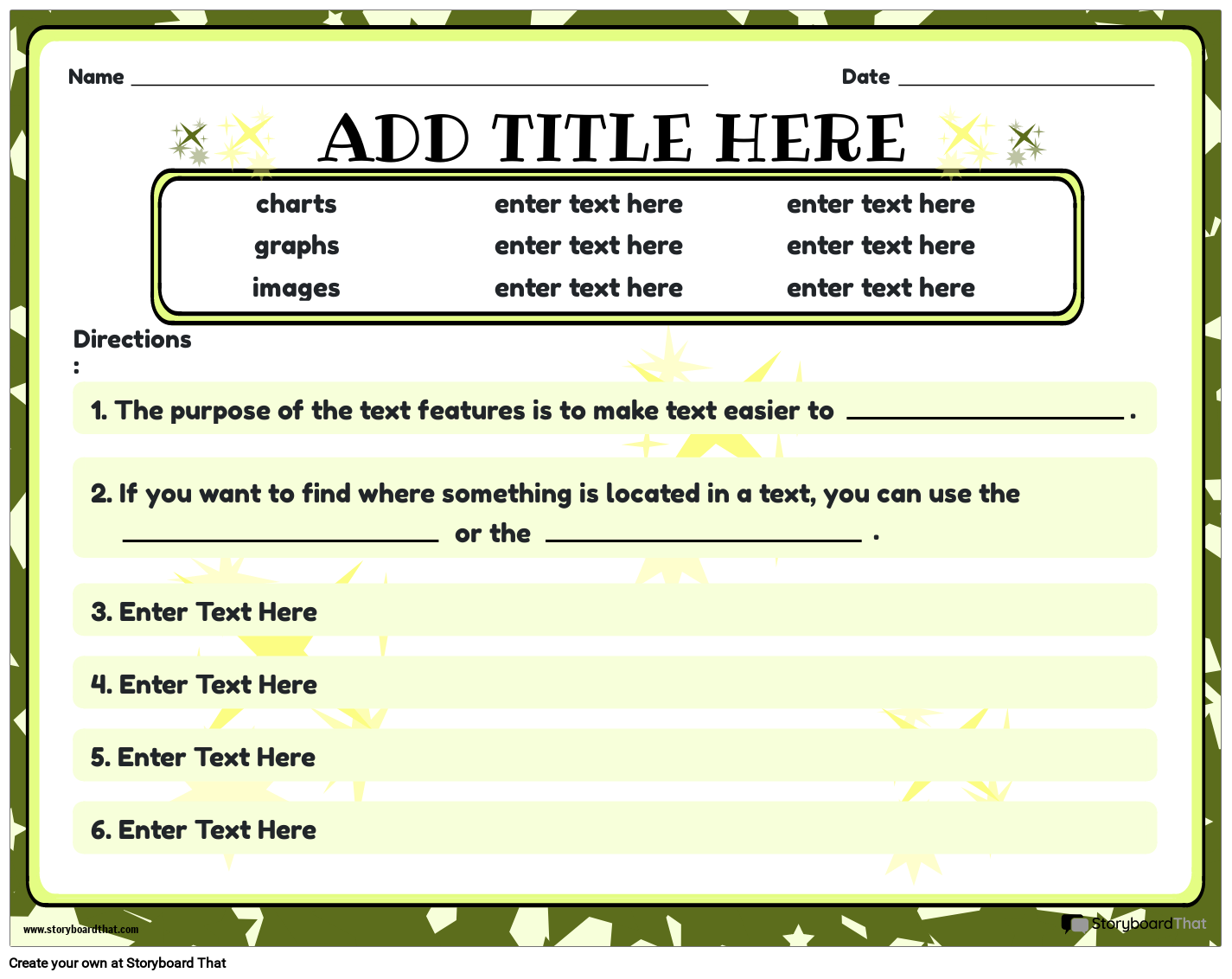 Complete the Sentences - Text Features Worksheet