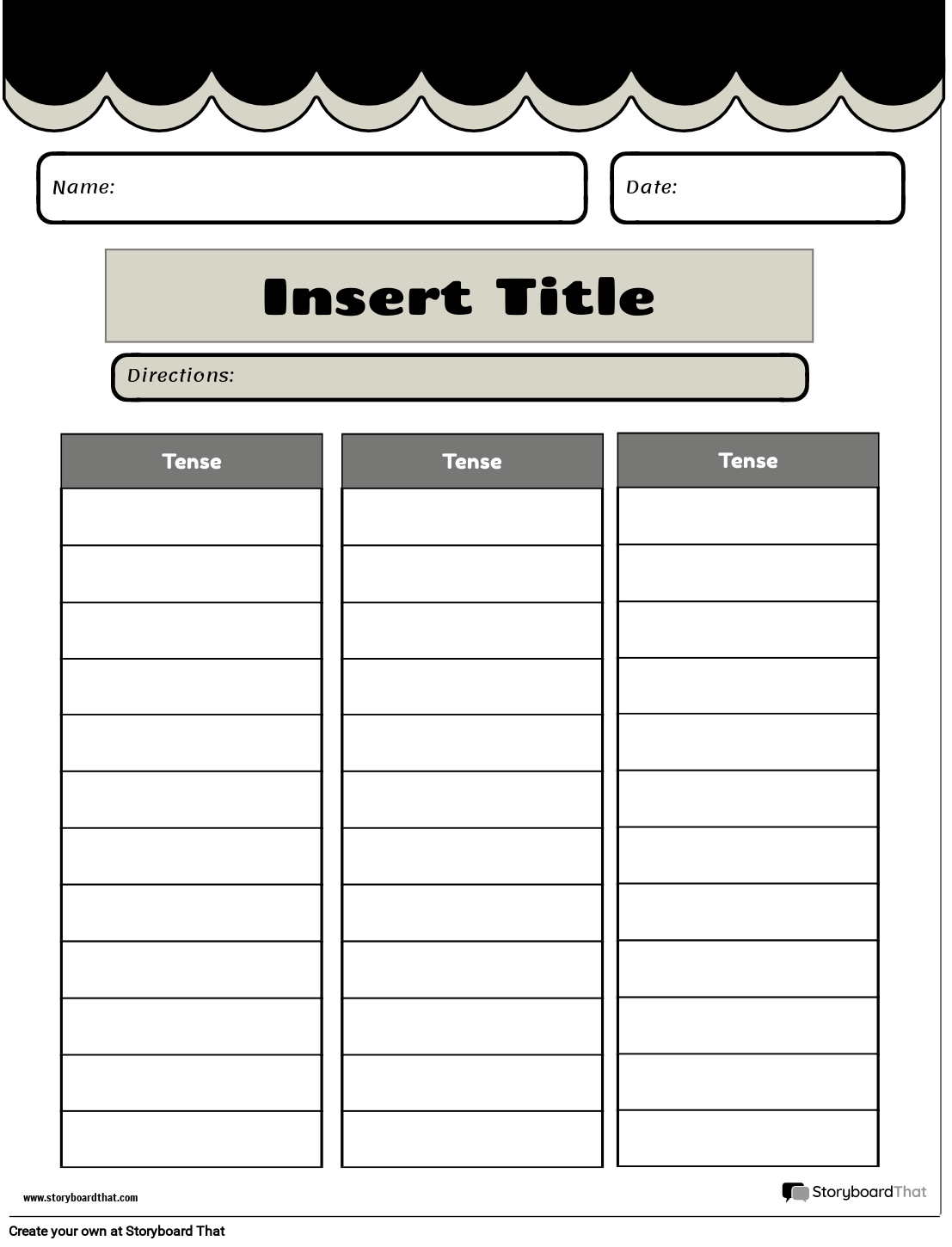 Complete the Verb Tense Table Black and White