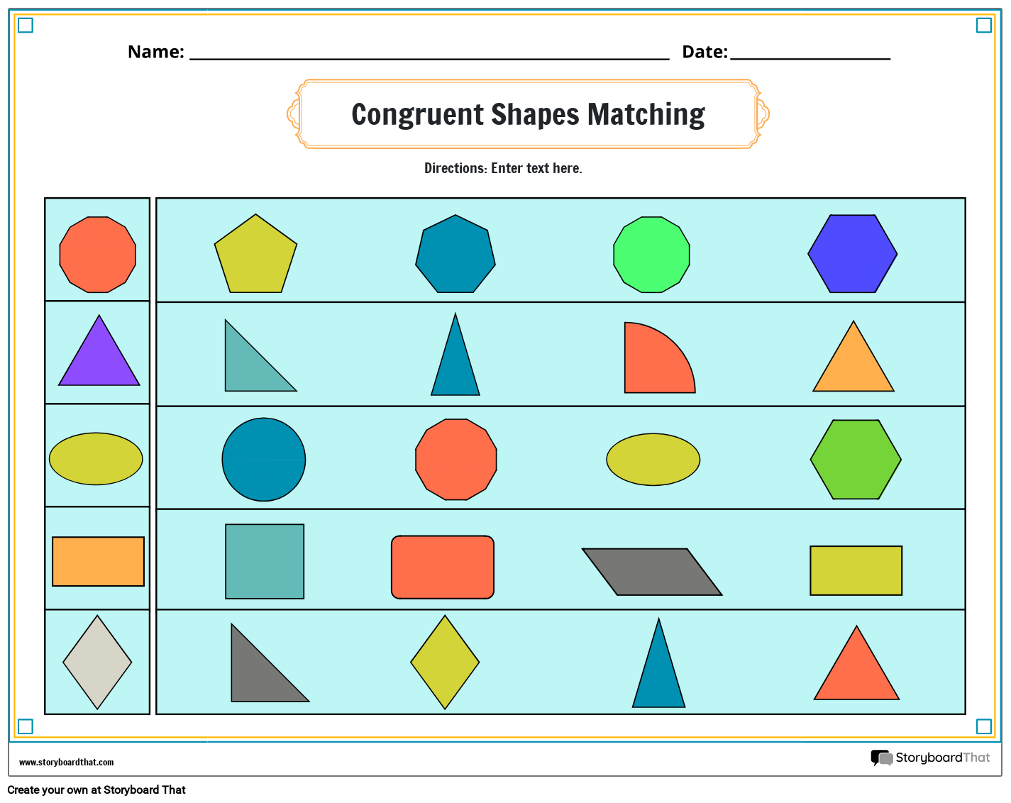 Congruent Shapes Worksheet with Colorful Shapes