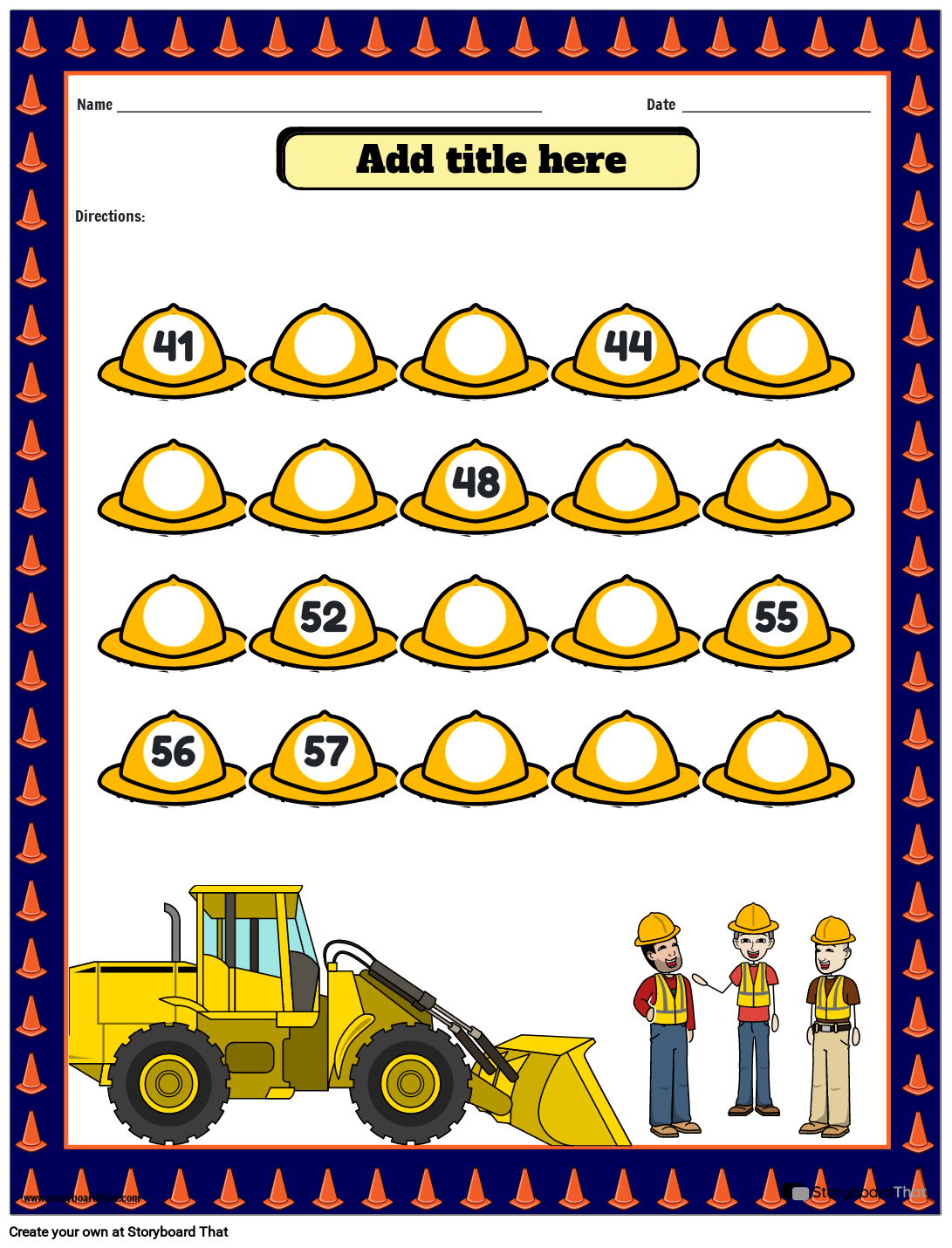 Construction Themed Missing Numbers Activity from 41 – 60
