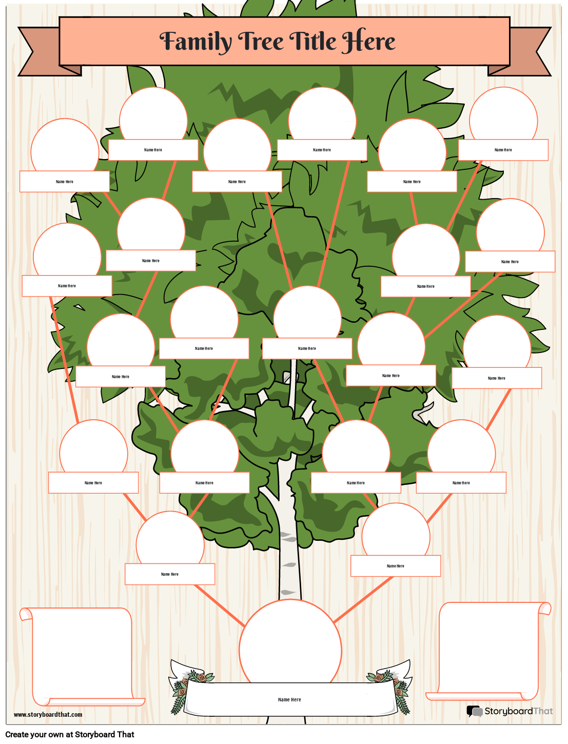 Green Tree Themed Family Tree Worksheet