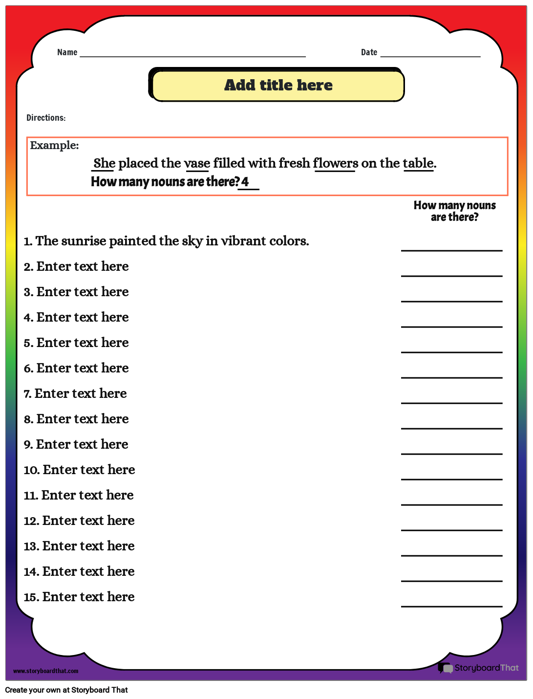 Counting Nouns in a Sentence Worksheet