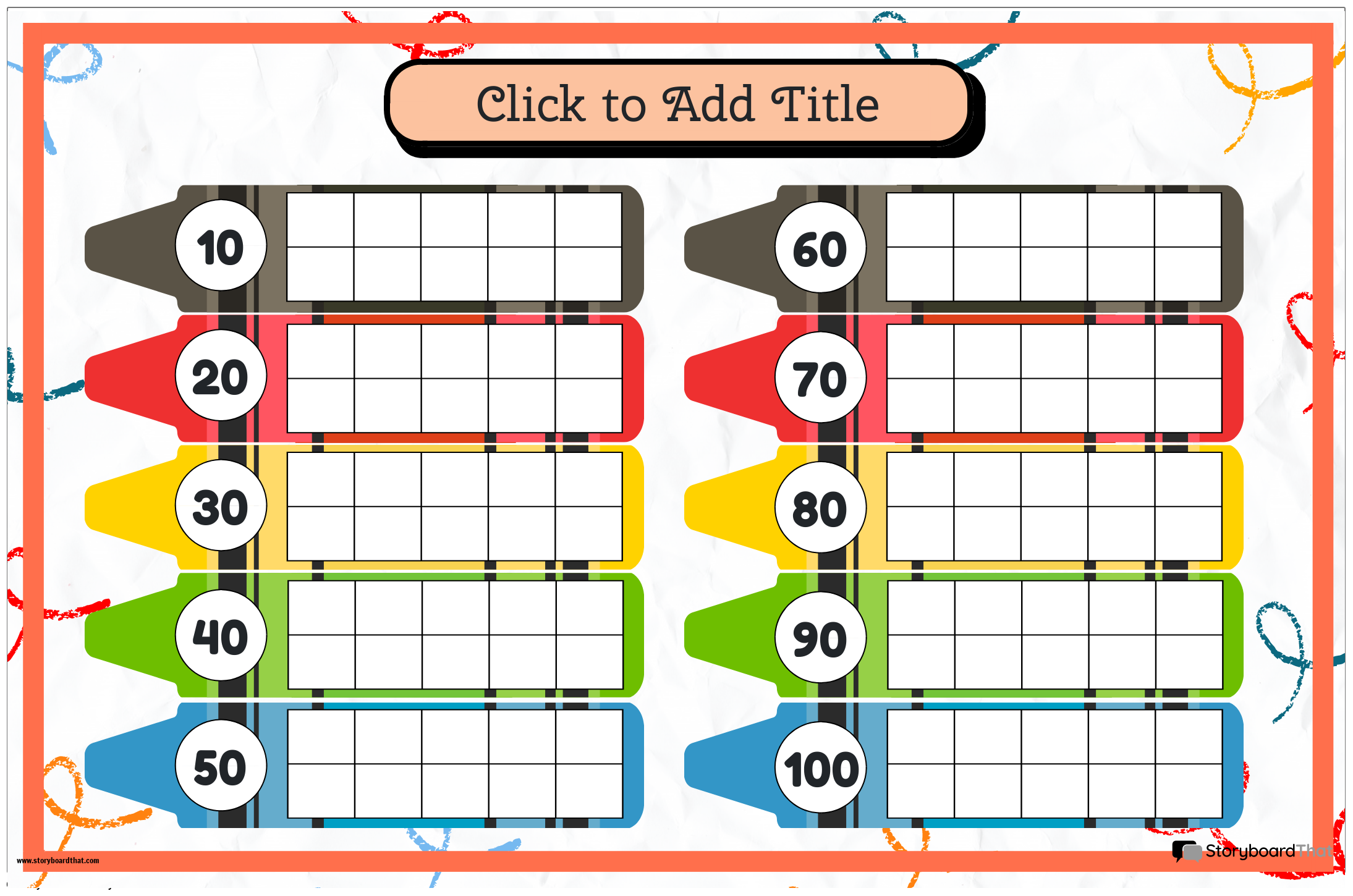 Crayon themed number chart 1-100