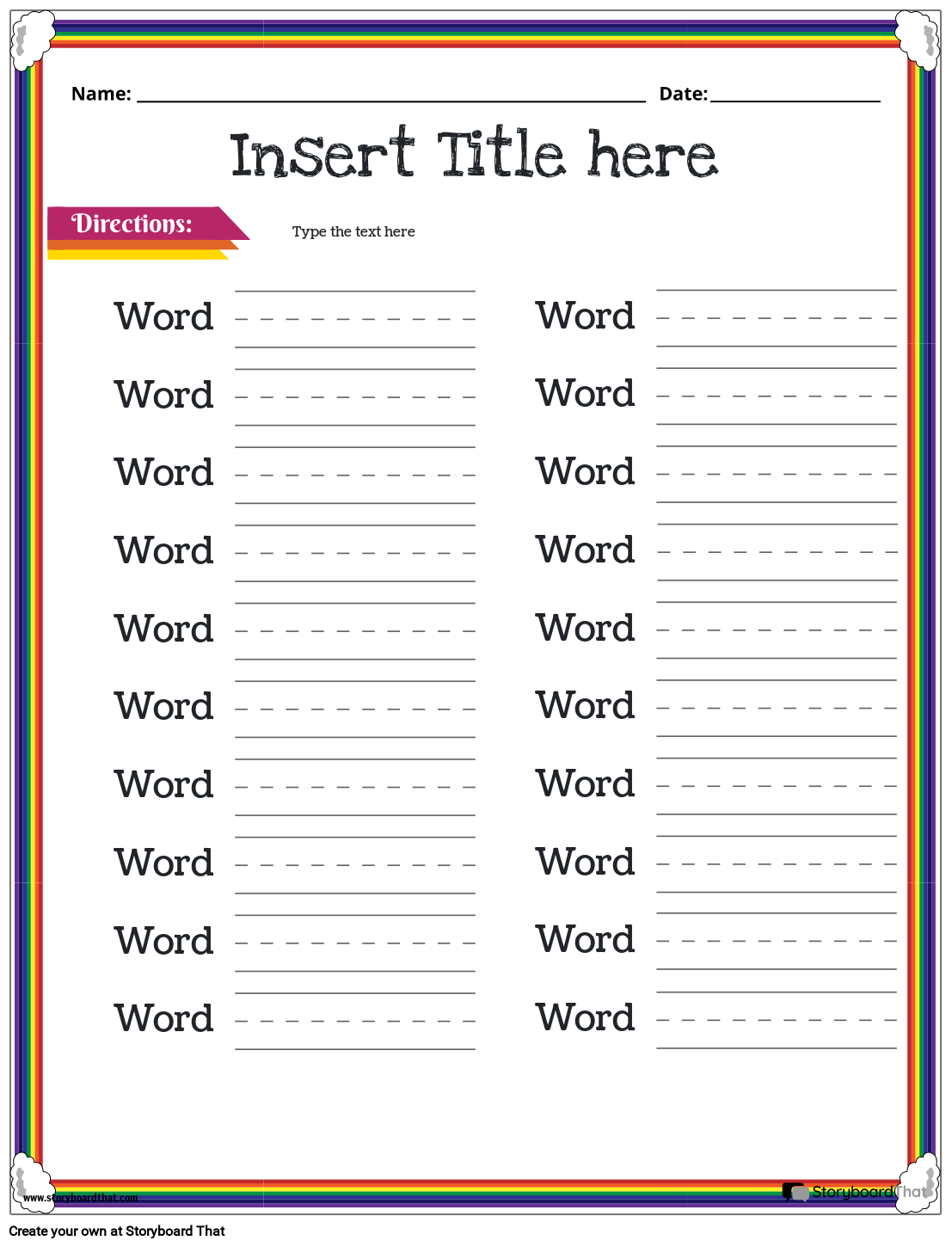 English Language Two Words Template