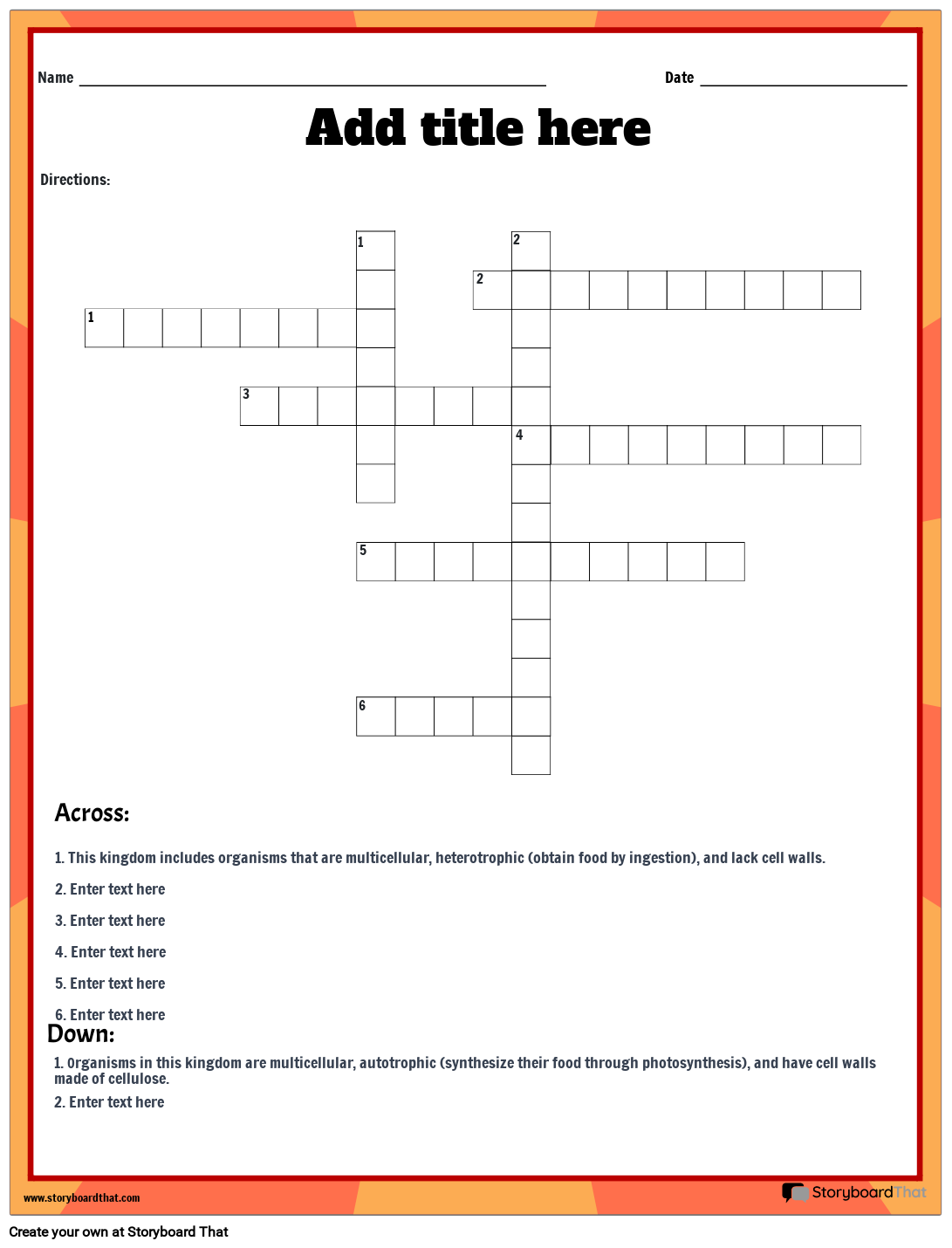 Crossword Puzzle - Six Kingdoms Worksheet