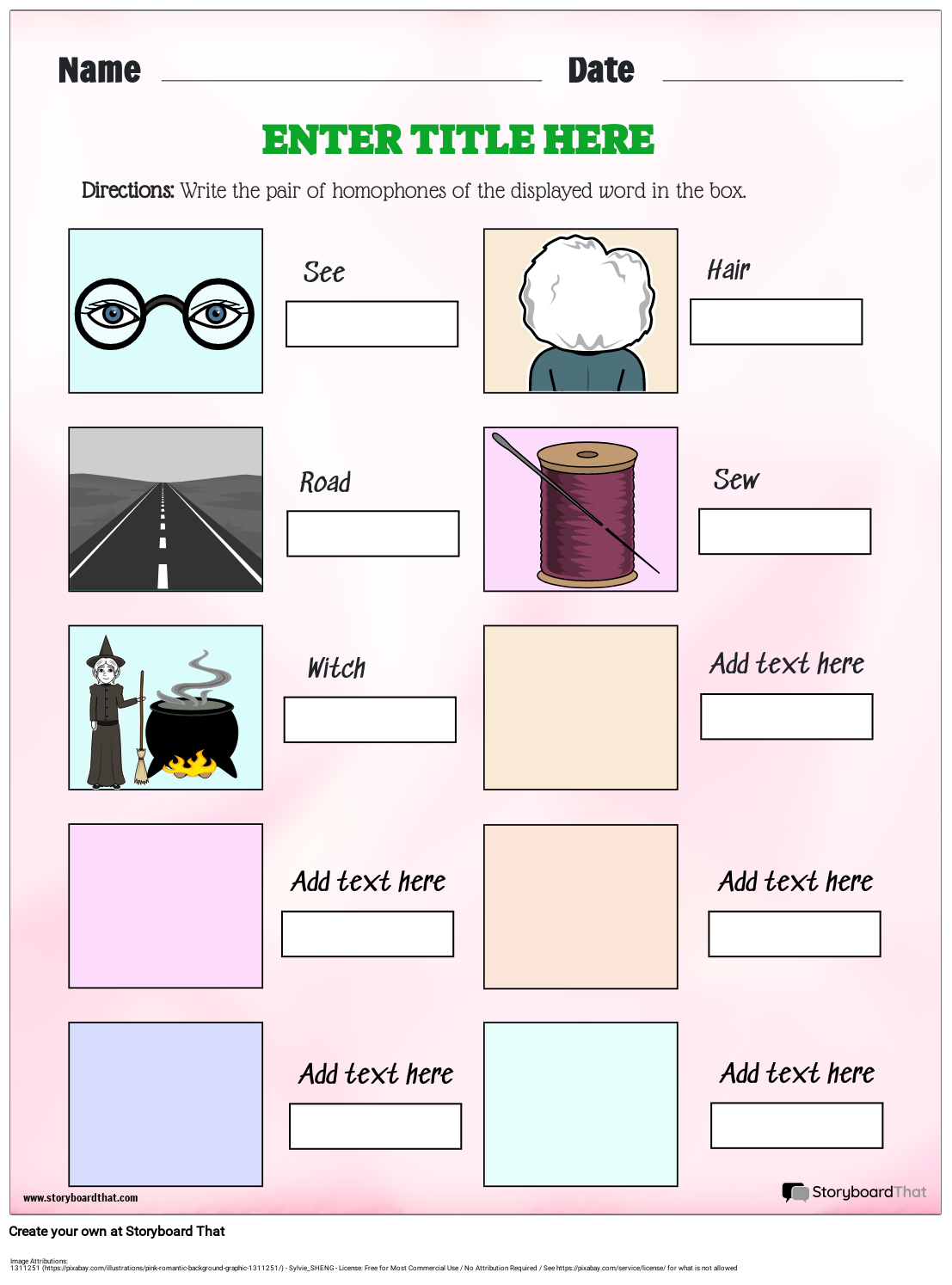 Customizable Homophone Worksheet Storyboard Par Templates