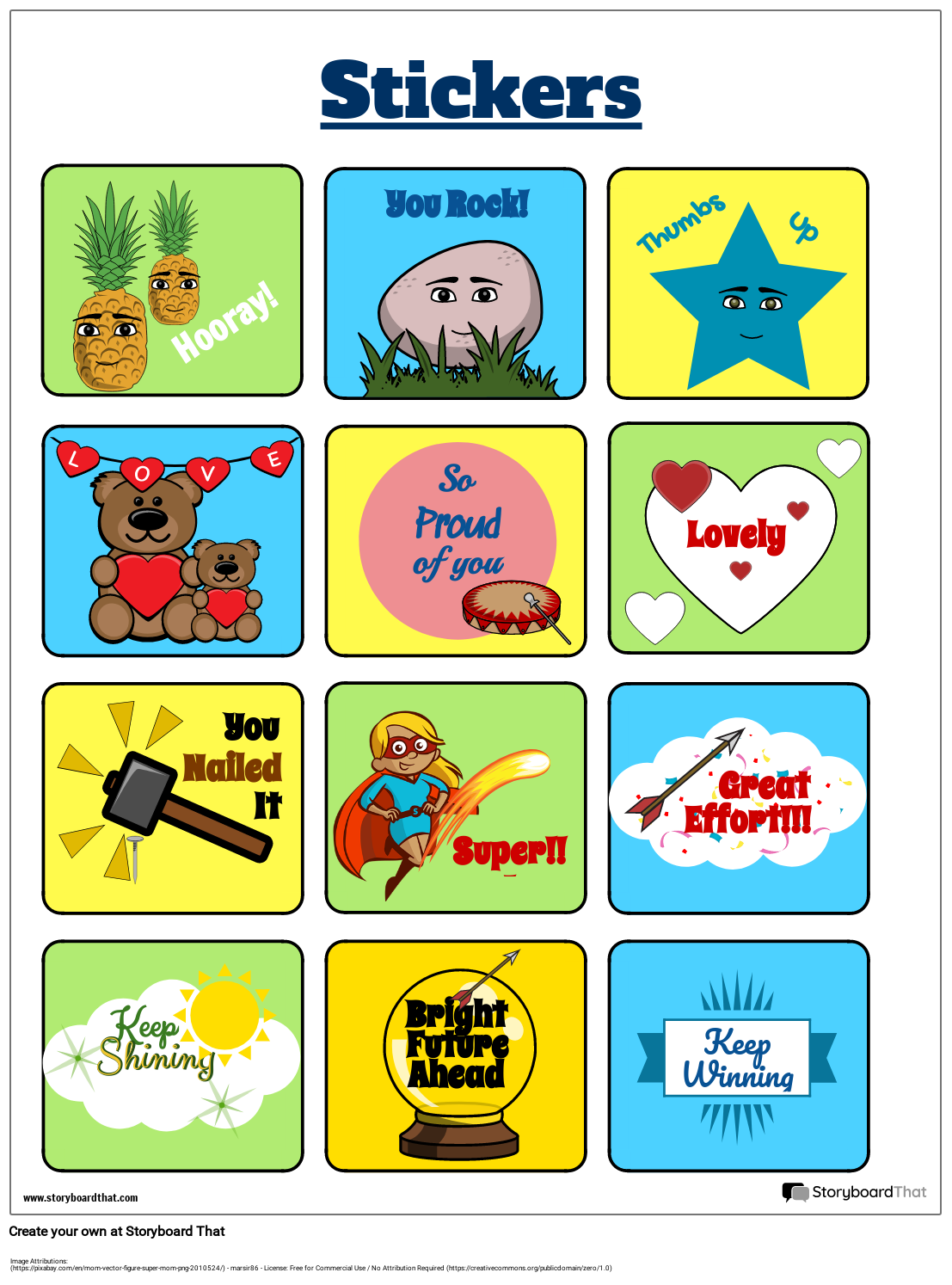 Appreciation Sticker Worksheet with Different Rewards
