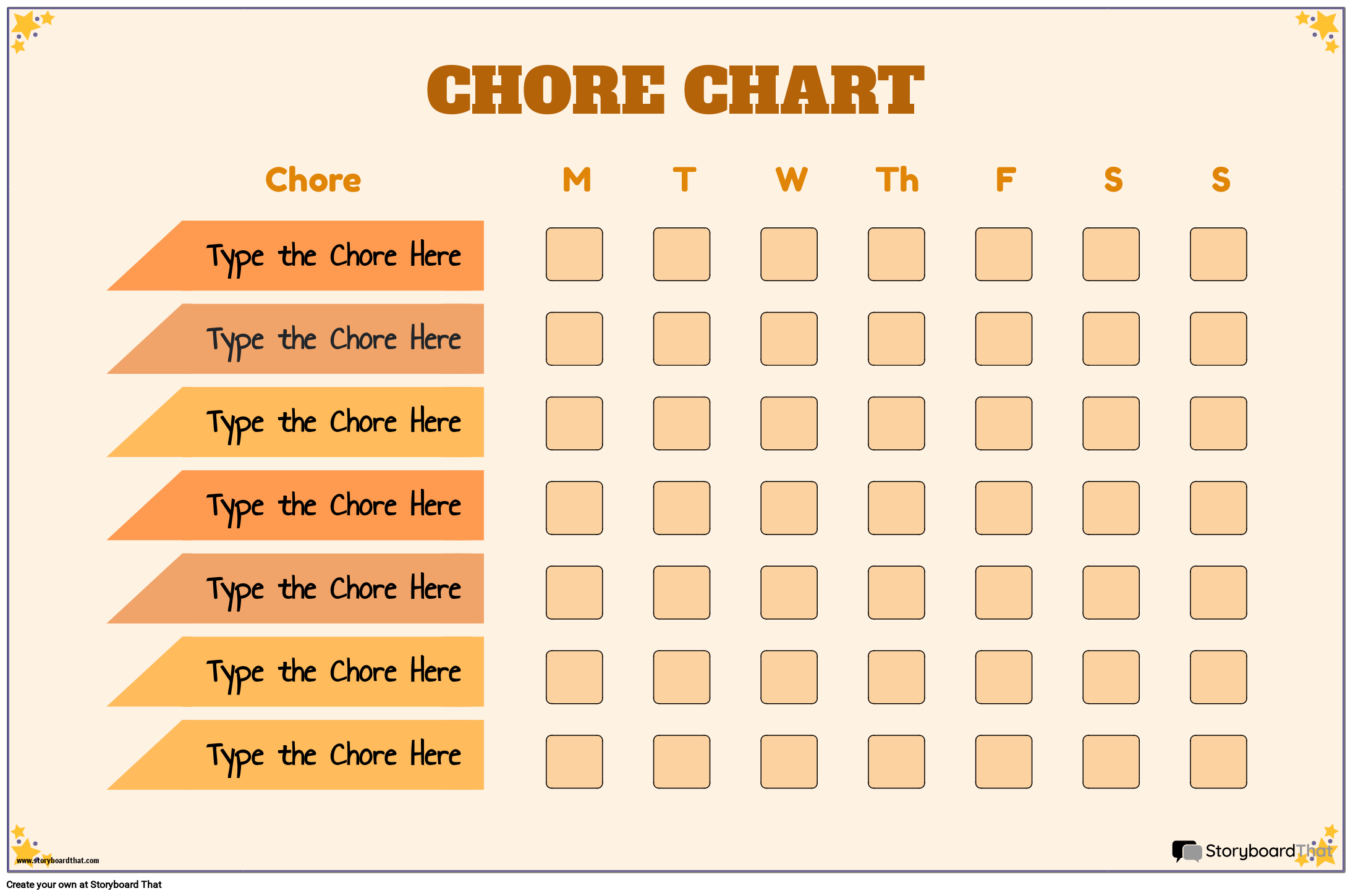 Cute Orange Chore Chart