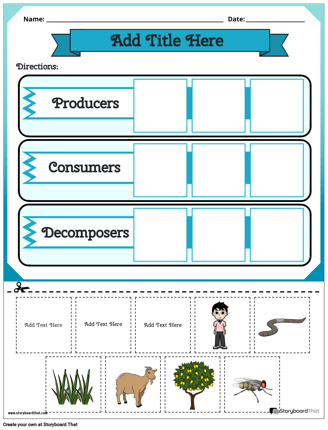 Defining Producers, Consumers, and Decomposers : Cut and Glue Worksheet