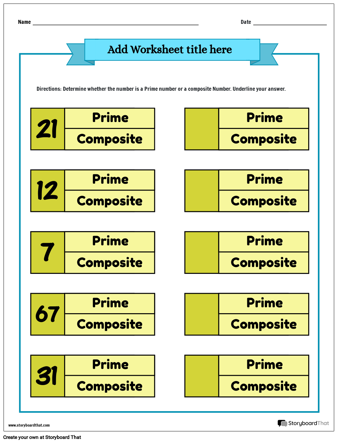 Determining Prime and Composite Numbers Worksheet