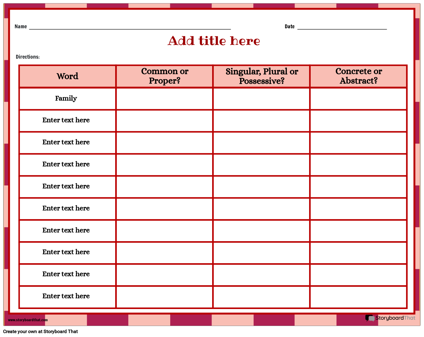 Determining The Types Of Nouns Worksheet Storyboard