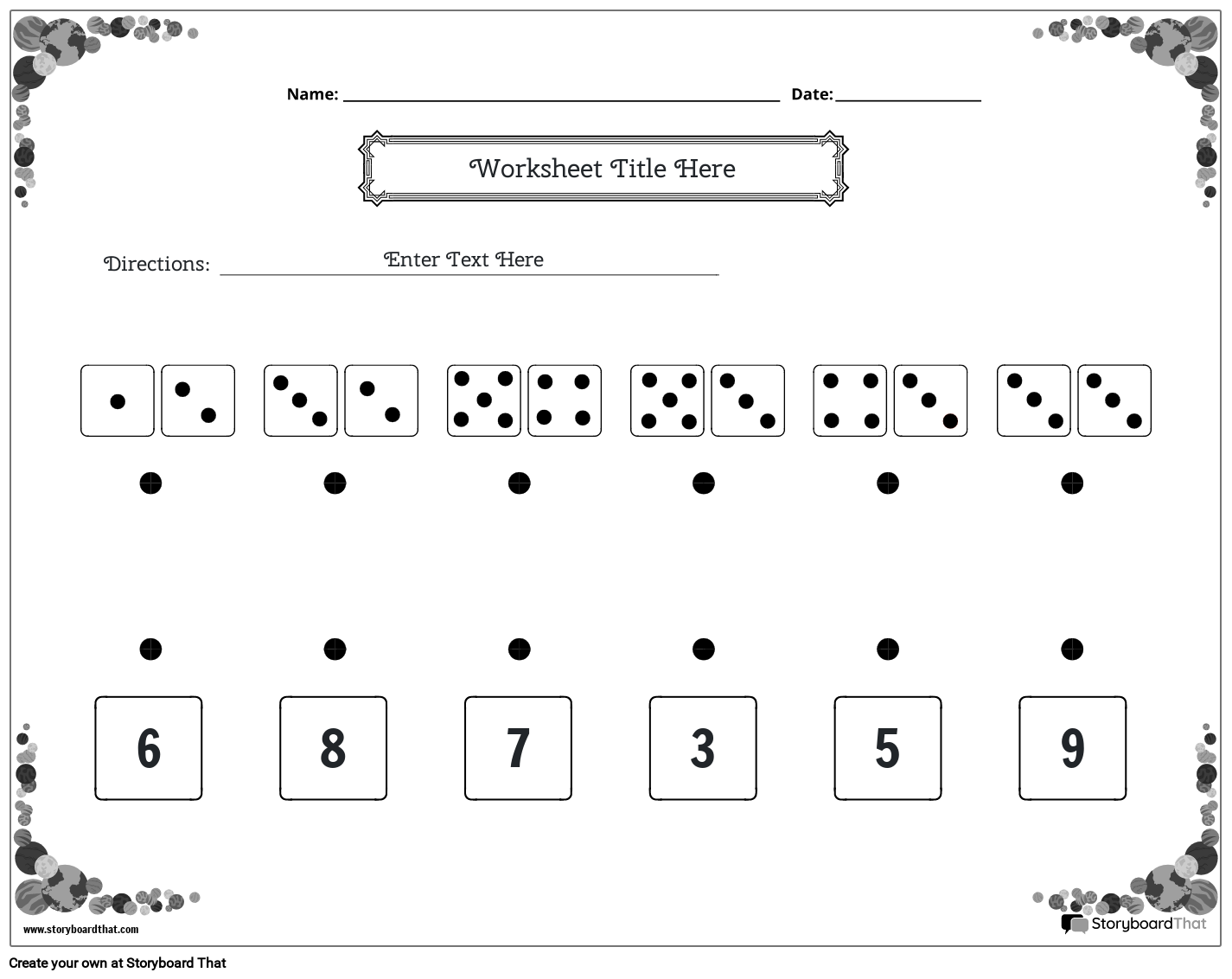 Dies match and count worksheet (black & white)