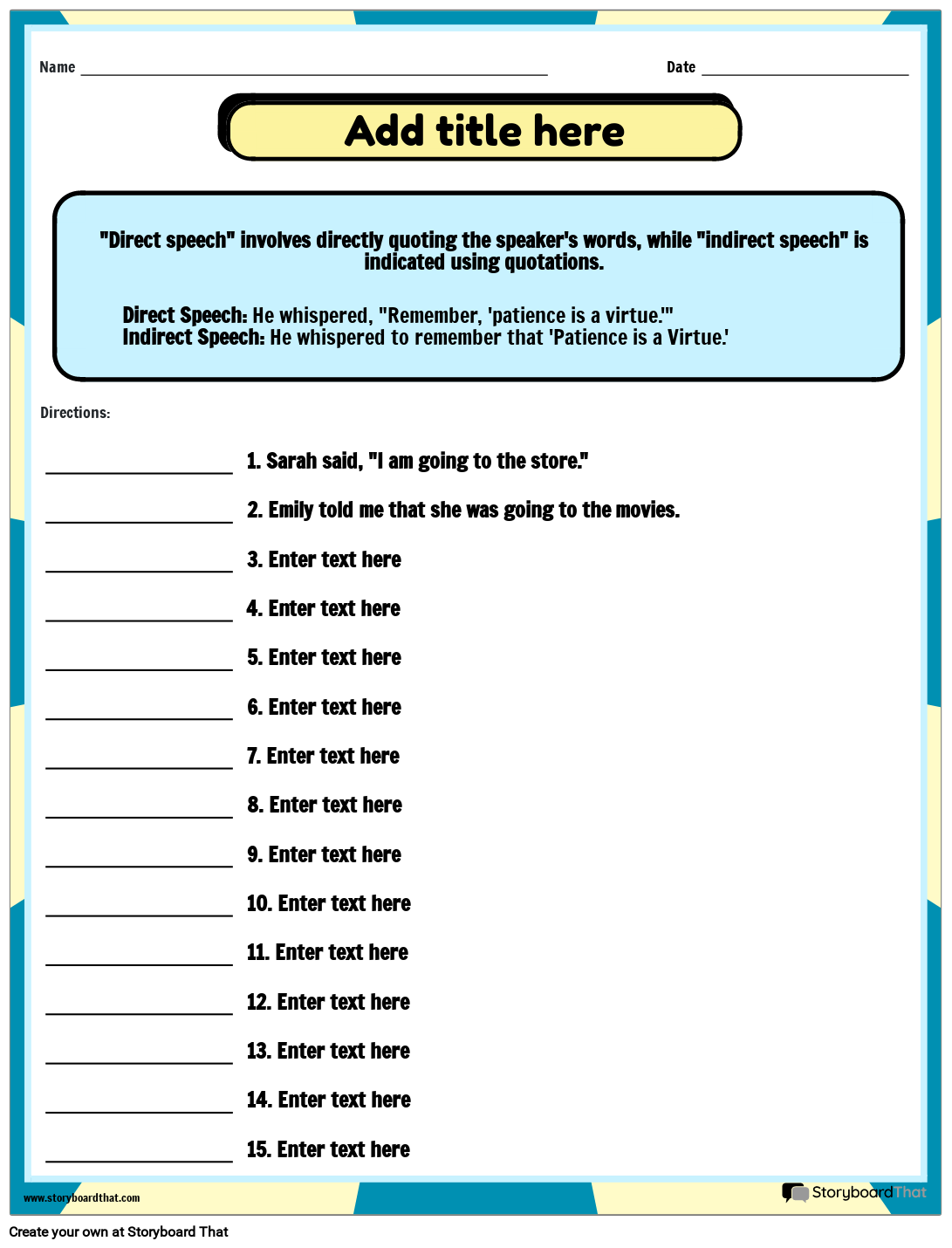 Direct Speech and Quotation Marks Worksheet