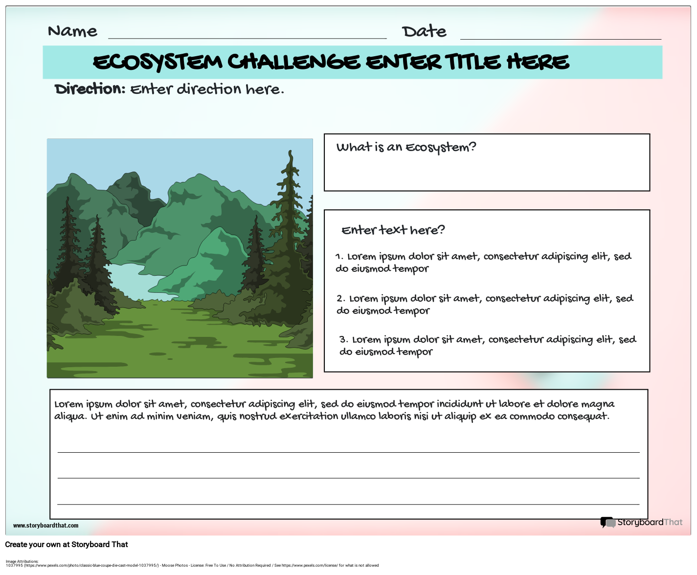 Ecosystem Challenge Card Worksheet