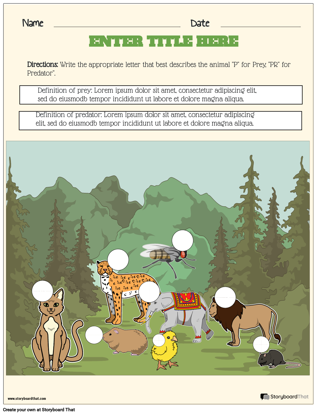 Ecosystems Worksheet - Animal Species