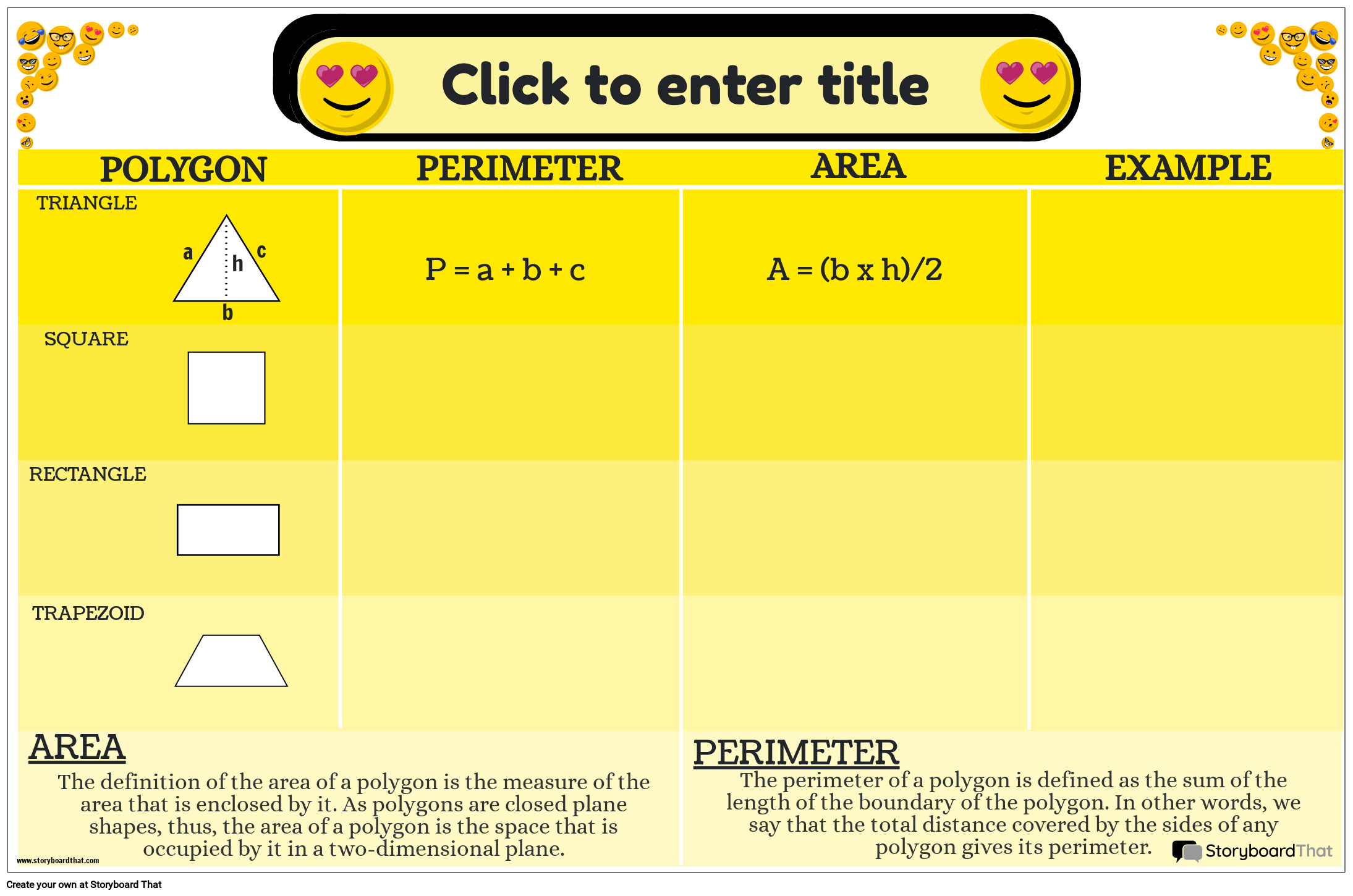 Emoji-themed Area and Perimeter Poster