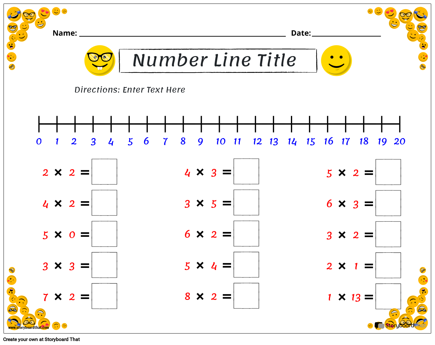 Emoji themed number line worksheet