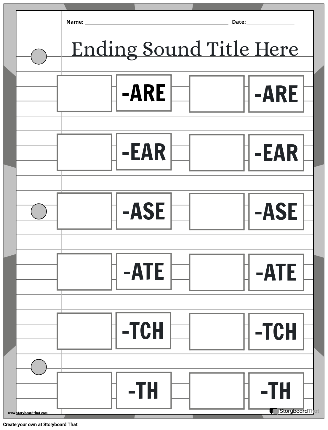 Ending Sounds Worksheet with a Spiral Background