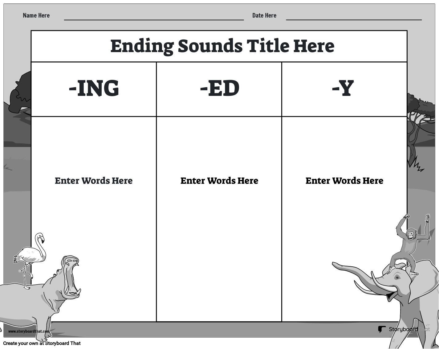 Ending Sounds Worksheet Featuring an Elephant