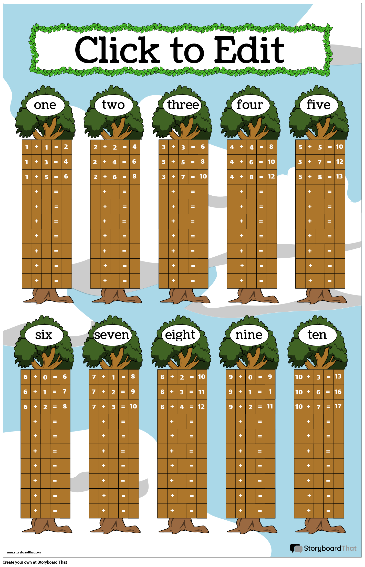 Example of a Tree-designed Addition Charts Poster