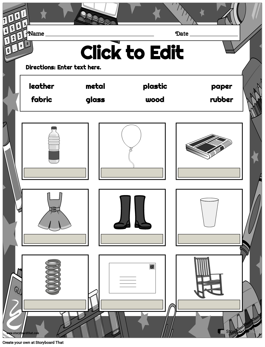 Example of Minerals and Properties Worksheet with Classroom Things B&W