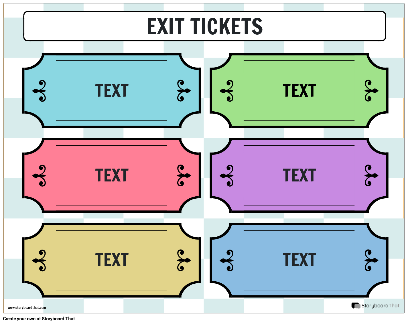 Six Colored Tickets Exit Ticket Template