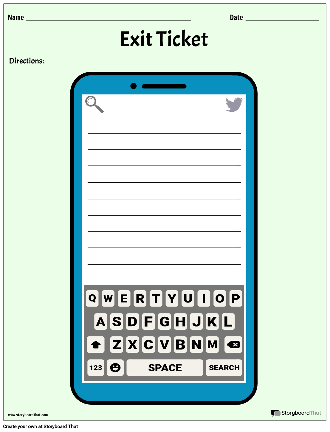 Blue Mobile Phone Keyboard Exit Ticket Template
