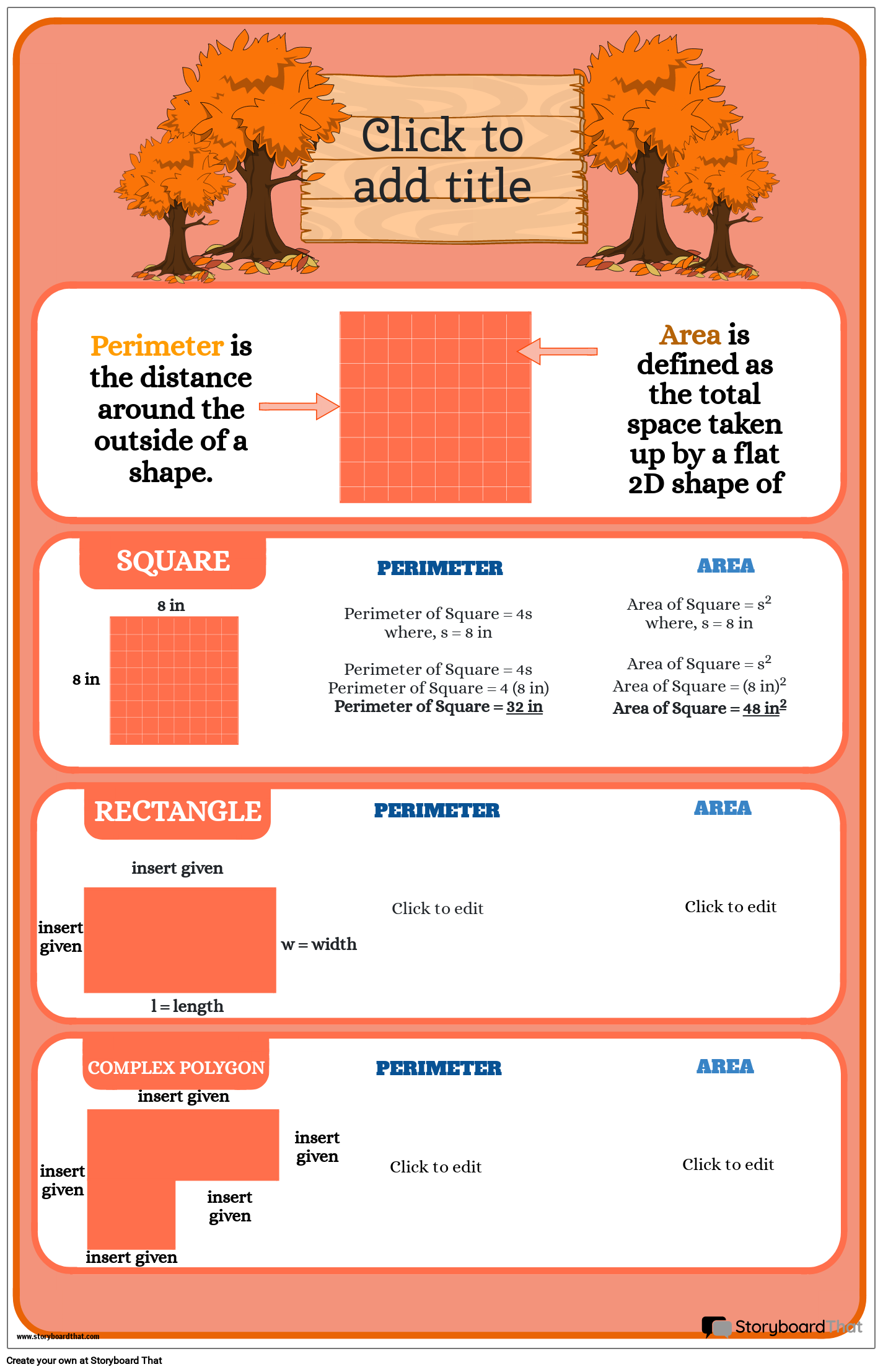 Fall-themed Area and Perimeter Poster