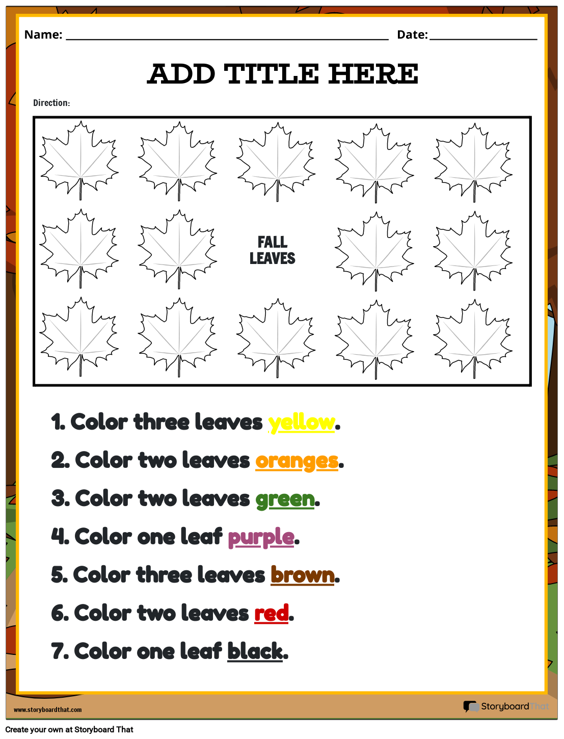 Fall-Themed Following Directions Worksheet