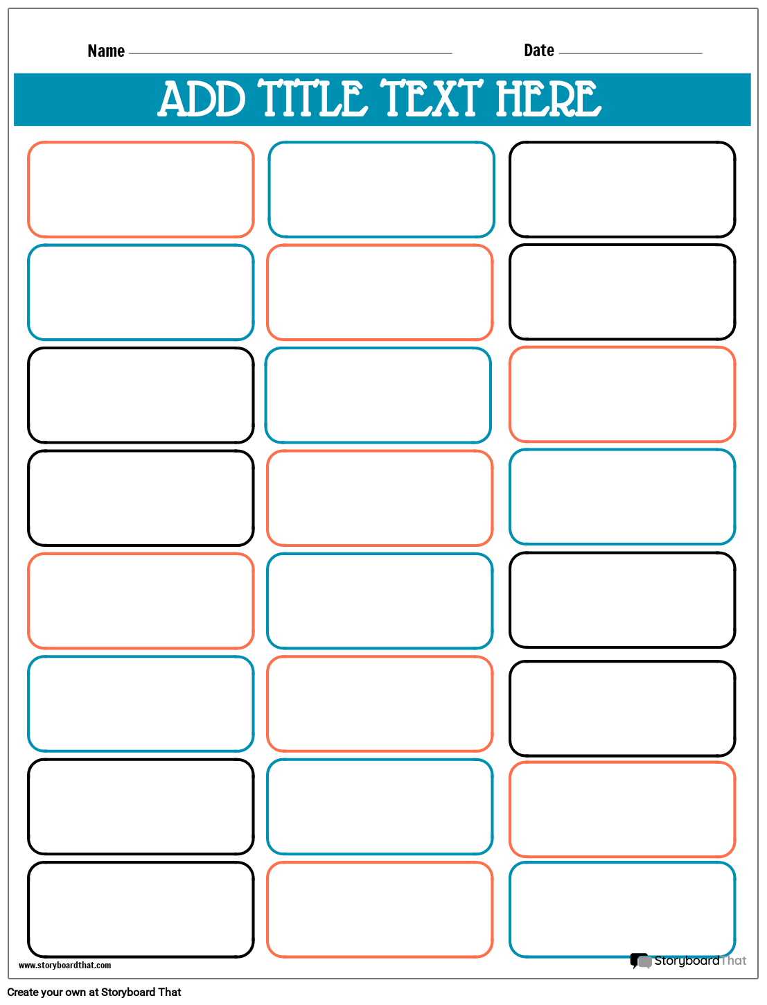 Table Worksheet Design with Colorful Boxes