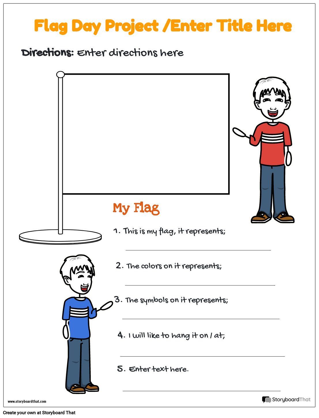 Flag Worksheet Featuring Different Characters