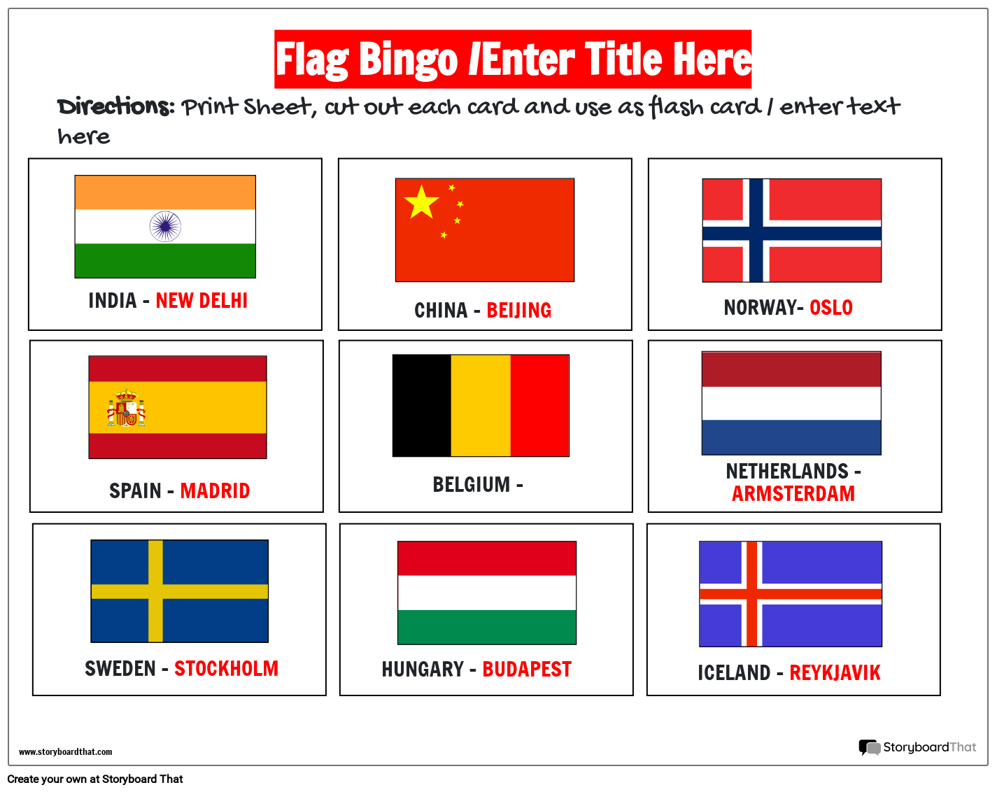 Landscape Flag Worksheet Featuring Colorful Flags