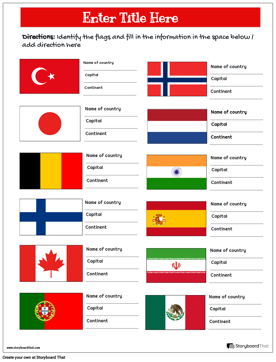 Colorful Multiple Flags Based Flag Worksheet