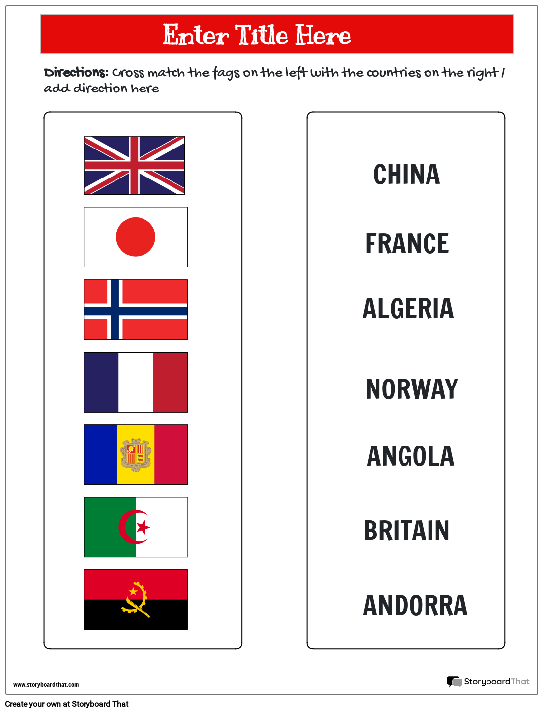 Flags and Country Names Based Flag Worksheet