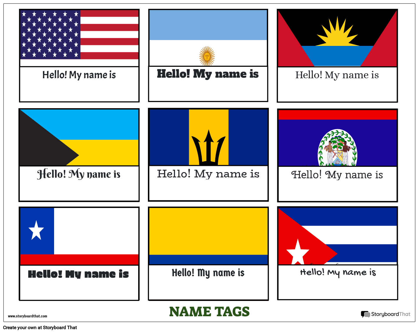 Flags Themed Name Tag Template