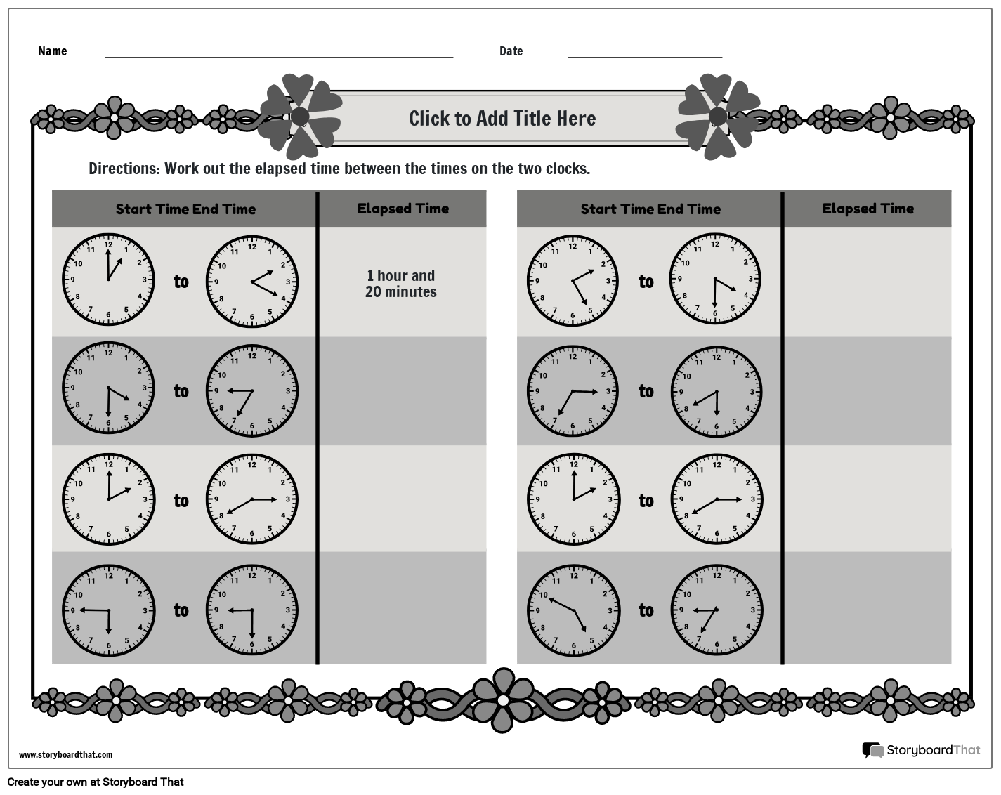 Elapsed Time Worksheet - Analog Clocks